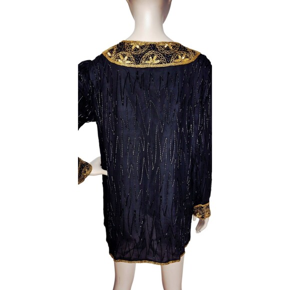 Vintage 80s 90s Royal Feelings 100% Silk Gold Beaded Sequined Jacket Size L/XL - Picture 5 of 10
